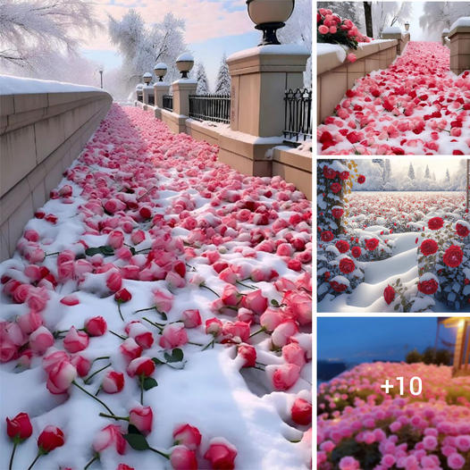 Blooming Roses Amidst Snow: A Captivating Beauty