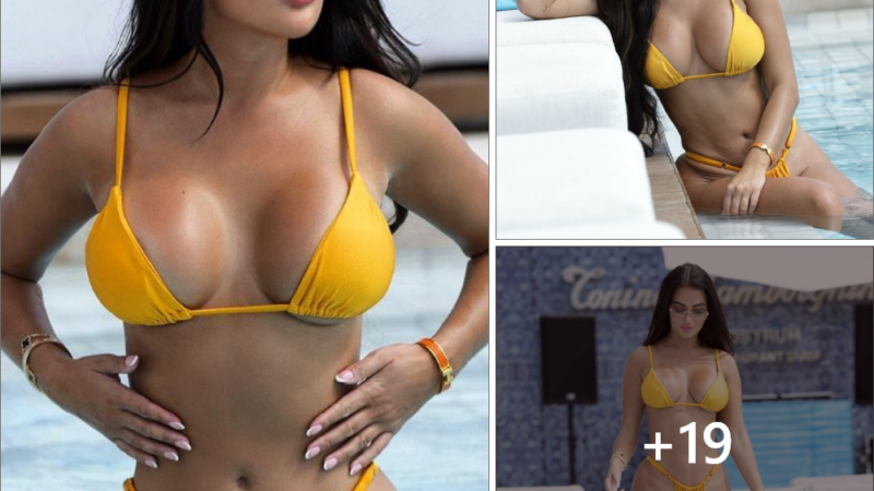 MELLOW YELLOW Yazmin Oukhellou shows off her incredible figure in a yellow ʙικιɴι as she relaxes in Dubai