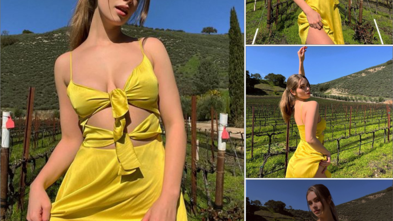 British angel Brandy G shows off her cute and sweet look in a yellow halter dress