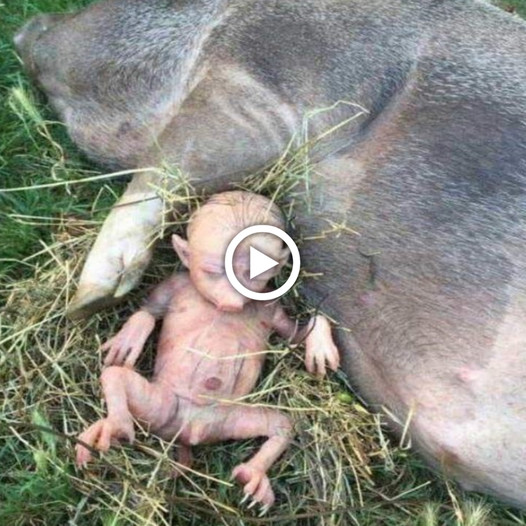 The farmer was astonished when he observed the pig giving birth to a hybrid between a human and an animal in his garden (Video) ‎