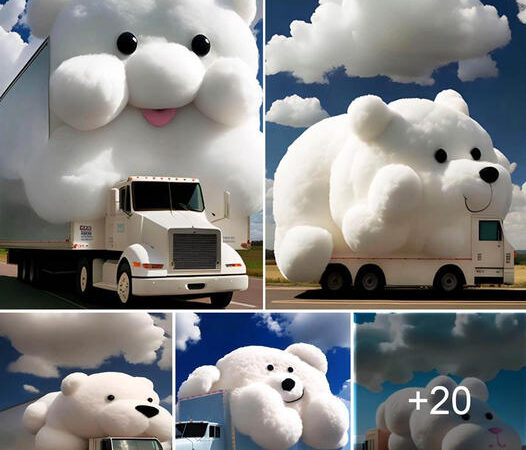 These cloud-formed teddy bear trucks bring a touch of childhood nostalgia and wonder to the sky