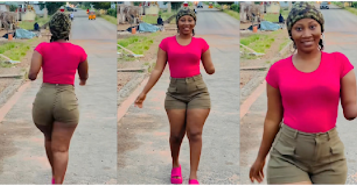 A lady with only one had has become very popular on social media as she flaunts her amazing curves in public watch (Video)